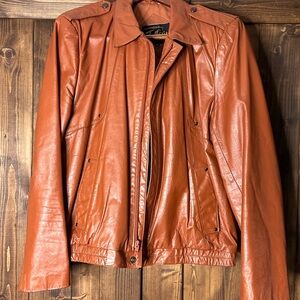 Vintage Jeffery Men's Classic Leather Bomber Jacket in Rich Brown